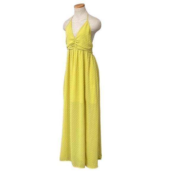 Wishlist Apparel Yellow Maxi Dress Halter Dots Medium - Picture 2 of 15